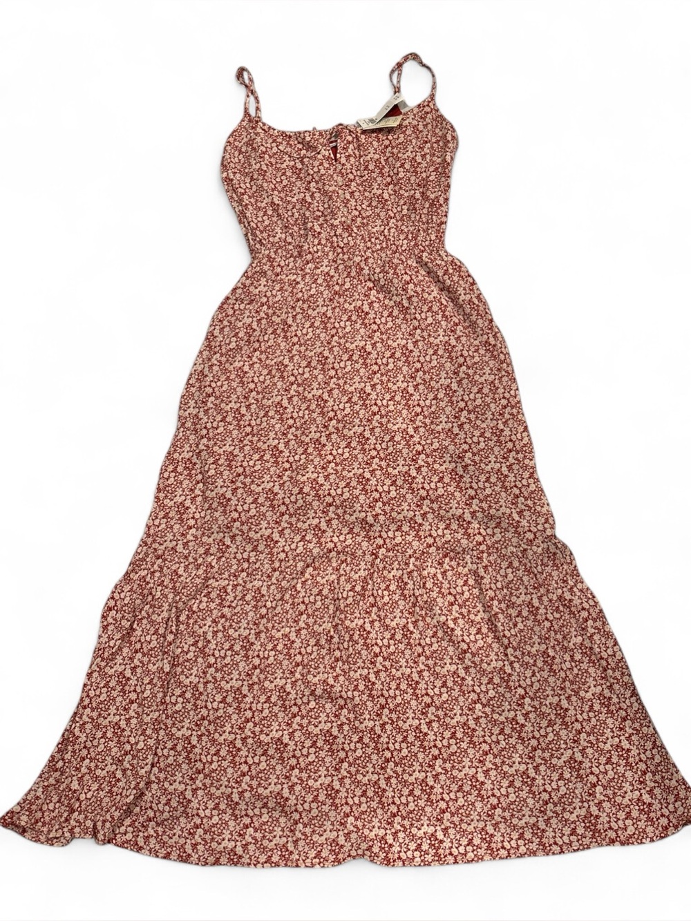 Abercrombie & Fitch Red Ditsy Floral Smocked Easy Waist Maxi Dress SZ 
M NWT
